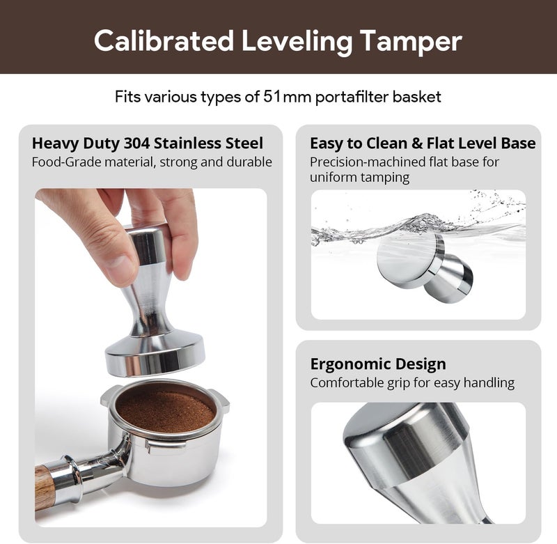 symtype Store Espresso Accessories Kit WDT Tool: 51mm Espresso Tamper Set Espresso Tools Barista Tools Espresso Kit Including WDT Tool Espresso, 51mm Tamper with Tamper Mat | Espresso Bar Accessories Coffee Tools - Image 2